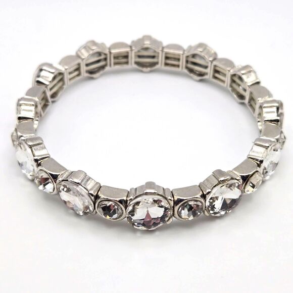 Silvertone Stretch Rhinestone Tennis Bracelet - Picture 1 of 5